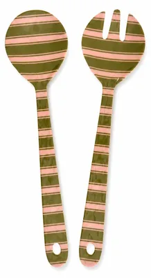 Produktbild von RICE Salatbesteck Melamin 2-teilig grün rosa Streifen 29 cm BPA-frei spülmaschinenfest