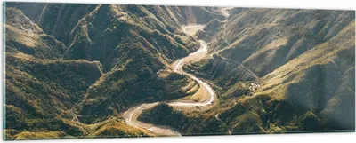 Produktbild von Bilder auf glas - Einteilig - Berge Weg Wald - 90x30cm - Glasbilder - Wandbilder - Bilder - zum Aufhängen bereit - Wanddekoration aus Glas - Glas Bilder - Wandbild auf Glas - GAB90x30-4700