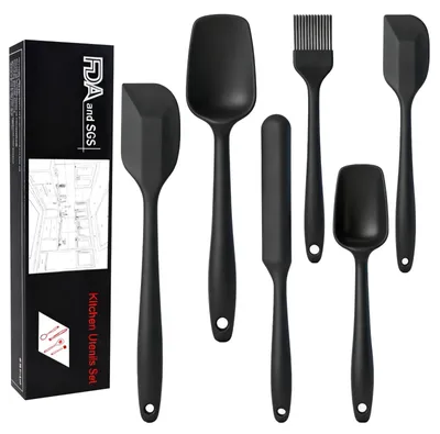 Silikon-Spatel-Set, 6-teilig, spülmaschinengeeignet, schwarz
