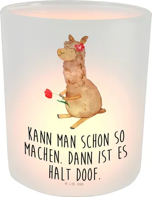 Produktbild von Mr. & Mrs. Panda Windlicht aus Glas Alpaka Blume - Transparent - Geschenk, Spruch, Kerzenglas, Lama, Teelichthalter, Lamas