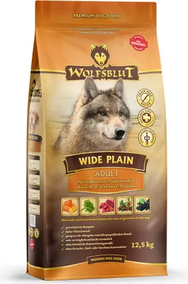 Produktbild von Wolfsblut Wide Plain - Pferdefleisch und Süßkartoffel, Adult, jede Rasse, Pferd, Süßkartoffeln, 12,5 kg, Gluten-frei
