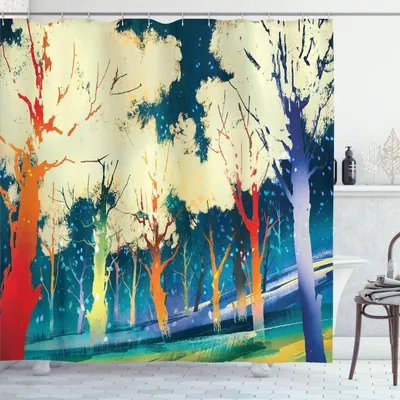 Produktbild von ABAKUHAUS Fantasie Duschvorhang, Fiktiver Wald mit Stereoscope-Baum-dimensionalem vibrierendem farbigem Tiefen-Bild, 175 x 220 cm, Mehrfarbig
