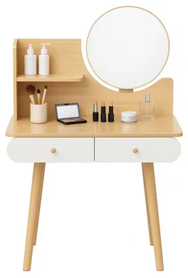 Produktbild von Schminktisch MRDT08-WB, Weiß, mit 40 cm Spiegel und Schubladen, 80x40x122 cm