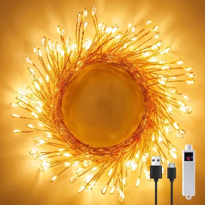 Lichterkette, 100 LED, wiederaufladbar, USB, Kupferdraht, warmweiß