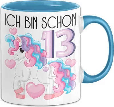 Produktbild von 13. Geburtstag Geschenk Tasse Becher Mädchen Tochter Geburtstagsgeschenk Einhorn Ich Bin Schon 13 Teenager (Blau)