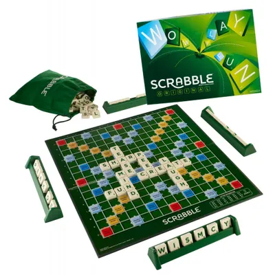 Produktbild von Scrabble Kreuzworträtsel - Klassisches Brettspiel - 100 Buchstabenplättchen - 4 Stapel - 1 Buchstabentasche - Inklusive Anleitung
