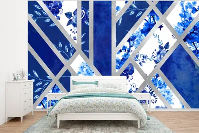 Produktbild von MuchoWow® Fototapete für Wohnzimmer oder Schlafzimmer Wandtapete Vinyl Motivtapete Delfter Blau - Design - Abstrakt - 350x260 cm - Wohnzimmer-Tapete