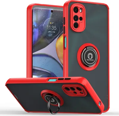 Produktbild von Moto G22 Hülle, Ring Halter Ständer Matte Transluzent TPU Rahmen Stoßfest Schutzhülle für Motorola Moto G22 Rot