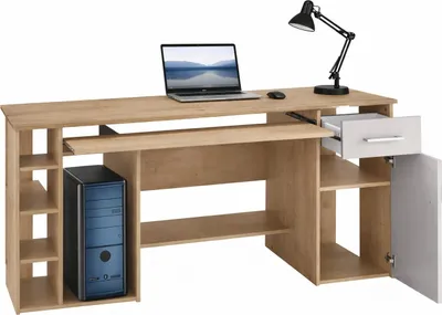 Produktbild von Schreibtisch Eiche grau Nachbildung Computertisch Bürotisch PC-Fach #3382