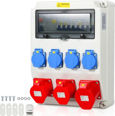 Produktbild von Bettizia Stromverteiler Baustromverteiler Verteiler Wandverteiler CEE Kraftstrom Steckdose IP44 für Baustelle 1X32A 2X16A 4x230V MIT LS+FI
