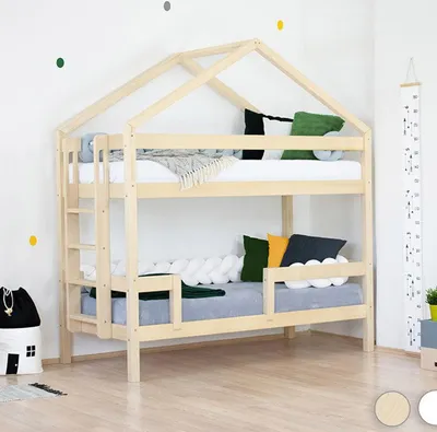 Produktbild von Wooden house-shaped bunk bed KILI - Natural decor - 227 cm