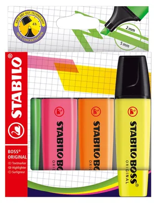 Image de STABILO BOSS ORIGINAL - Surligneur - Set de 4 pièces
