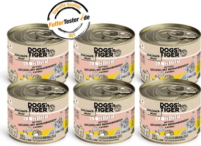 Zdjęcie produktu dla Dogs'n Tiger Adult, karma dla kotów, wesołość, mokra karma dla kotów, bez zbóż, drób i dynia, 6x200g