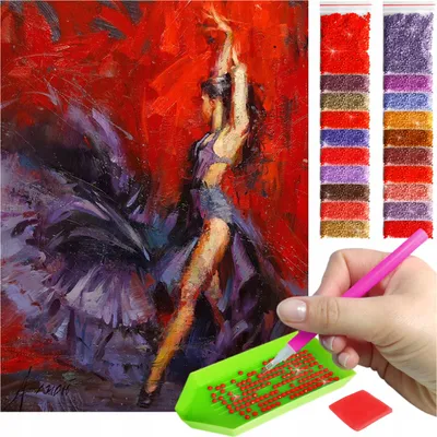Image de ARTULIO - Kit de peinture au diamant - Silhouette de danseuses abstraites - 40 x 30 cm - Décoration murale pour la maison, tableaux à réaliser soi-même, kit complet de mosaïque + accessoires