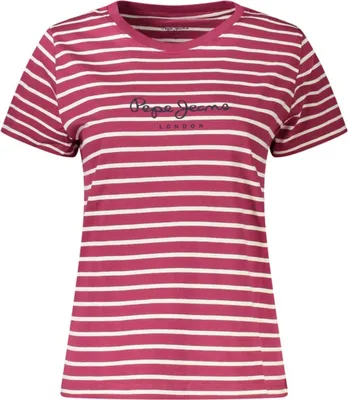 Produktbild von Stylisches lila Damen-T-Shirt: Baumwolle, Streifen & Druck
