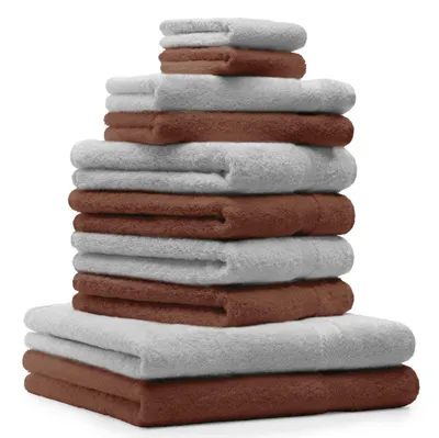 Produktbild von Betz 10-tlg. Handtuch-Set PREMIUM CLASSIC 2 Duschtücher 4 Handtücher 2 Gästetücher 2 Seiftücher  Farbe: silbergrau & nussbraun