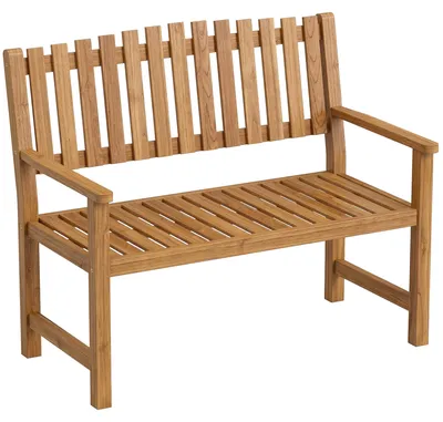 Produktbild von Gartenbank 2-Sitzer Wetterfest Holzbank mit Lamelldesign Armlehnen, Holz Sitzbank bis 320 kg 112 x 64 x 92 cm Naturholz