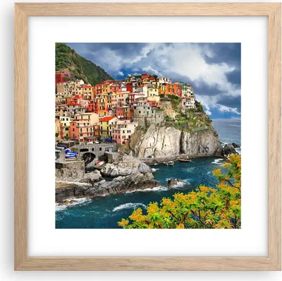 Produktbild von Gerahmtes Poster - Rahmen in heller Eiche - Italien küste felsen landschaft - 30x30 cm - Wand Bild - Wanddeko - Wandbilder - Wandposter - Bilderrahmen - Bilder - Kunstdruck - P2NAC30x30-2710