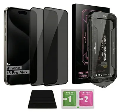 Produktbild von Tradebit 2x Privacy-Schutzglas 9H für iPhone 15 Pro Max mit Applikator
