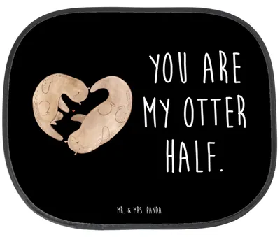 Produktbild von Mr. & Mrs. Panda Sonnenschutz Auto Otter Herz - Schwarz - Geschenk, Fürs, Hochzeitstag, Liebe, Sonnenblende, Seitlicher, hitzeschutz, für Autoscheiben