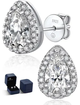 Produktbild von Moissanite Ohrringe Silber 925, 2,2 Karat, Tropfenform, Halo, Hypoallergen