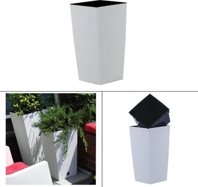 Produktbild von Blumentopf + Einsatz Blumenkübel Rattan RATO SQUARE DRTS300 Weiß