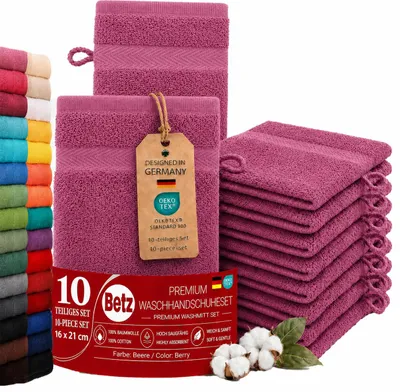 Produktbild von Betz 10 Stück Waschhandschuhe 16x21 cm PREMIUM 100% Baumwolle Farbe: beere