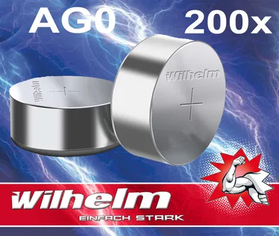 Produktbild von 200 x AG0 Wilhelm LR521 LR63 379 Batterie Alkaline Knopfzelle Knopfbatterie 1,5V Größe 5,8 x 2,15mm