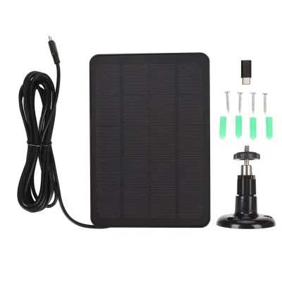 Obrázok produktu pre Solárny panel pre fotoaparát, IP65, vodotesný, nabíjačka fotoaparátu, 5 V, 4 W, vysoká účinnosť, pre Micro-USB-C, čierny