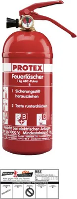 Produktbild von Protex Feuerlöscher PDE 1 GA Auto, 1 kg, Manometer mit Kfz-Halterung u. Plakette