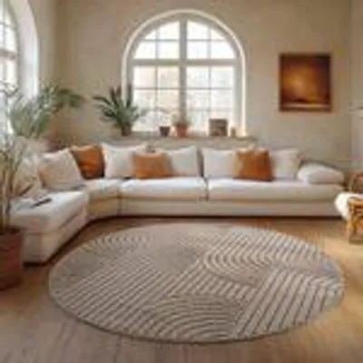 Produktbild von Bouclé Teppich Carpettex für Wohnzimmer Schlafzimmer Büro weich pflegeleicht strapazierfähig modern  , Größe : 120 cm Rund , Farbe : Beige-2