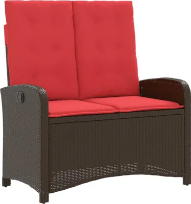 Produktbild von Gartenbank Verstellbar mit Kissen Braun Poly Rattan