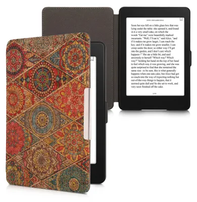 Produktbild von kwmobile Hülle kompatibel mit Amazon Kindle Paperwhite - Kork eReader Schutzhülle Cover Case (für Modelle bis 2017) - Mandalakacheln Pink Rot Blau