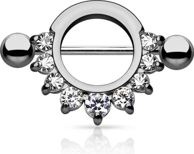 Produktbild von viva-adorno Brustwarzenpiercing Brustpiercing Nippel Piercing Schild 316L Chirurgenstahl Barbell Kristall Z502, anthrazit