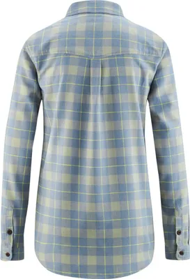 Rückansicht des "Botan Shirt" von RedChili; kariert in Blau und Gelb; mit langen Ärmeln und Knopfdetails.
