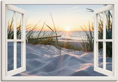 Produktbild von ARTland Leinwandbild Ostseestrand, weißes Fenster Größe: 130x90 cm