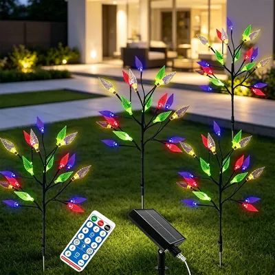 Solar-Außenleuchten 4er-Set, 16 LEDs, Blattform, 8 Modi, IP65, Fernbedienung