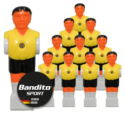 Produktbild von Kickerfigur Profi, 2-farbige Soccer-Figur universell passend für alle Tischkicker-Stangen mit Ø 16 mm, gerillte griffige Fußfläche, robust, Team Set mit 11 St. in gelb