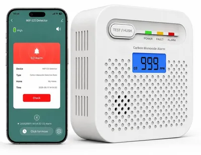 Obrázek produktu pro Detektor oxidu uhelnatého CO - WiFi - 85 dB - LCD displej - 10 let baterie - Certifikát CE EN 50291 - 1 ks
