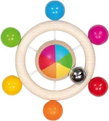 Productafbeelding van Goki houten grijpring regenboog met parels - educatief babyspeelgoed
