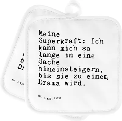 Produktbild von Mr. & Mrs. Panda topfhalter Meine Superkraft: Ich kann... - Weiß - Geschenk, Hausfrau, Frau, Ehefrau, Ehemann, Kochlappen, Topflappen Set, Mann, Sprüche, Ofenlappen