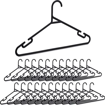 Immagine prodotto di Set di 24 grucce Relaxdays, grucce per biancheria con barra per pantaloni e intagli, plastica riciclata, salvaspazio, nero