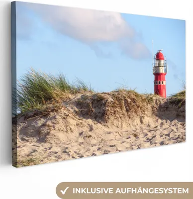Produktbild von OneMillionCanvasses® - Leinwandbilder - 150x100 cm, Strand - Leuchtturm - Düne, Wandbilder Kunstdruck Wanddekoration
