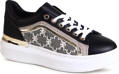 Produktbild von topschuhe24 2623 Damen Print Sneaker Plateau Glitzer Turnschuhe , Farbe:Schwarz, Größe:39 EU