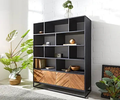 Produktbild von DELIFE Highboard Famke 120 cm Mango Teak 10 Fächer 2 Türen