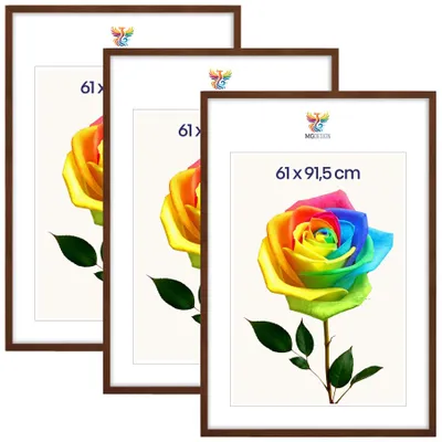 Produktbild von MG Design 3er Set Bilderrahmen Braun 61x91,5 cm - Posterrahmen Echtholz mit Acrylglas, verstärkte Wandaufhängung, hoch/quer