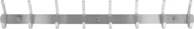Produktbild von QUVIO Garderobe mit 8 Haken - Wandgarderobe - Kochgeschirrhalter - Garderobe zum Aufhängen - Kleiderständer - Handtuchhalter - Wandgarderobe - Kleiderhaken - Silber - Edelstahl - 5 x 56 x 8 cm