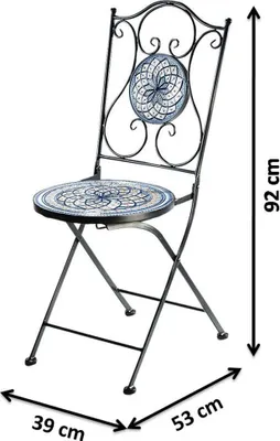 Produktbild von Kobolo Gartenstuhl - Mosaikoptik weiß-blau Outdoor - H 92 cm Klappstuhl Metallstuhl Stühle Balkonmöbel Gartenmöbel Bistrostühle Stapelstuhl Stuhl Deko