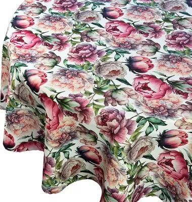 Produktbild von Tischdecke Fleckenabweisende Druck Runde Blumen Pfingstrosen Rosa Durchmesser: Ø 75 cm