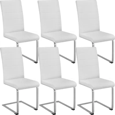 Image de Chaises de Salle à Manger BETTINA Rembourrées Pieds en métal Argentés Design Moderne - blanc, Lot de 6